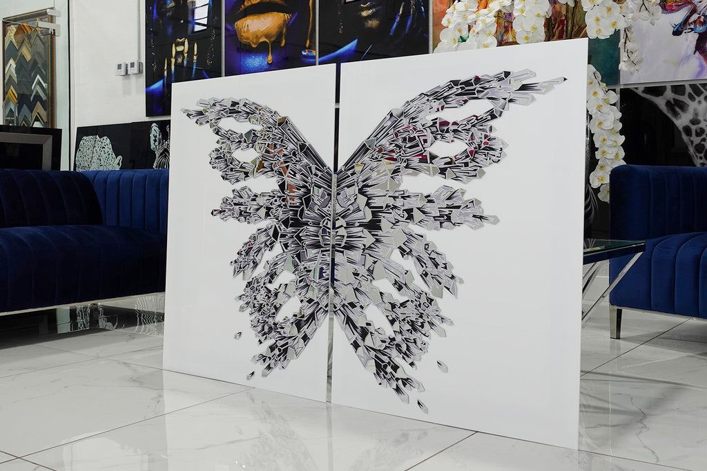 Acrylic design depicting an elegant white butterfly.