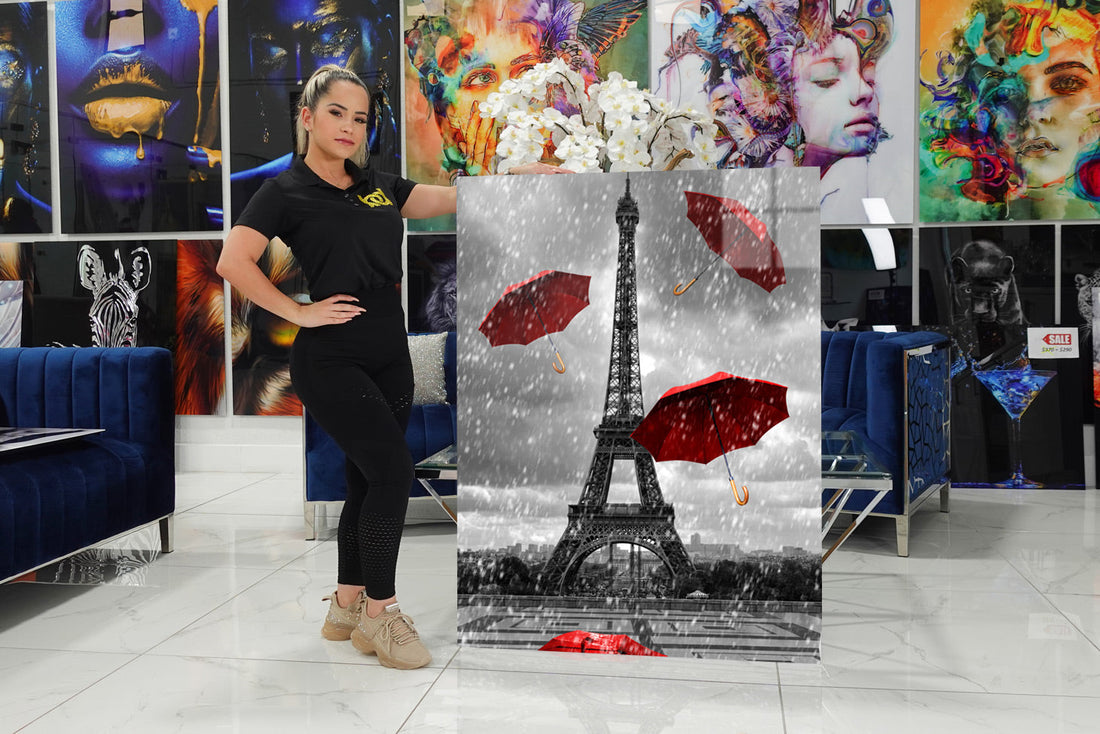 Acrylic design depicting Paris in the rain.