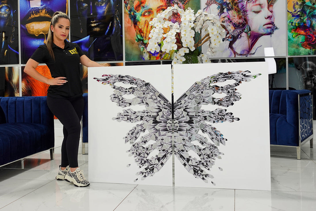 Acrylic design depicting an elegant white butterfly.