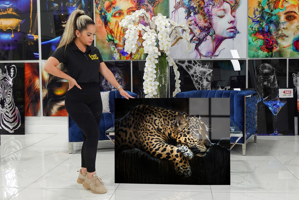 Acrylic design of a leopard stalking its prey.