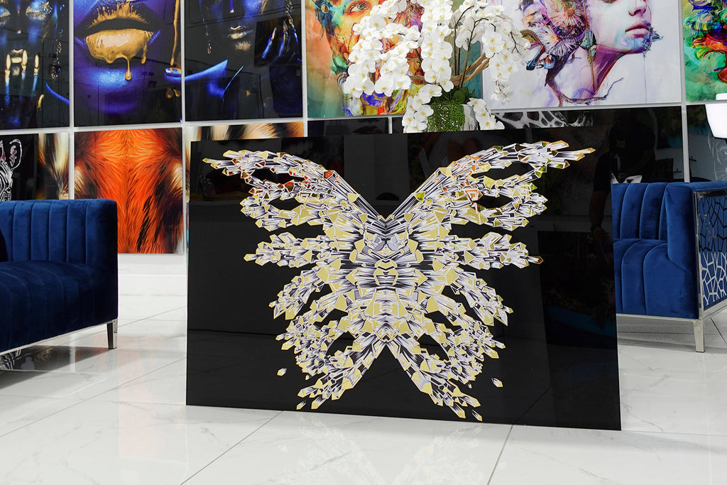 Acrylic design depicting a fancy butterfly in the night